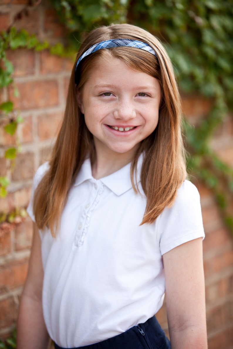 Navy Lt Blue & White Plaid Thin Headband School Uniform Etsy