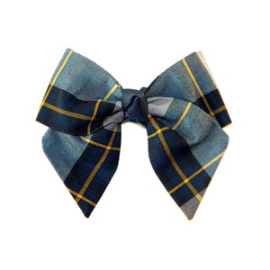 Gray, Navy & Gold Plaid Hair Bow - School Uniform Hair Bows, Navy and Gray Plaid, Plaid Hair Bows, School Plaid 57