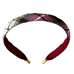 Burgundy & Khaki Plaid Thin Headband - School Uniform Headband, Plaid Headband, Uniform Plaid Headband, School Plaid Headband, Khaki Plaid