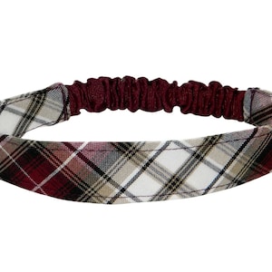 Khaki & Burgundy Plaid Elastic Headband - School Uniform Headband, Plaid Headband, School Plaid, Uniform Headbands, Khaki Plaid Headband