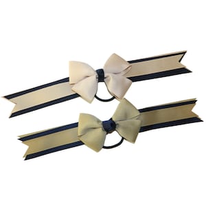 Khaki & Navy Bow Ponytail Holder - School Uniform Ponytail Holders, Khaki and Navy Plaid, Khaki Ponytail Holder, Khaki School Hair Ties