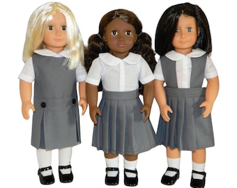 Gray Doll Uniform Set - 18" Doll School Uniform, AG Doll School Uniform, Gray Doll School Uniform, Doll School Uniforms, 18" Doll Uniforms