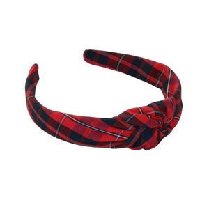Red, Navy & White Plaid 65 Top Knot Headband - School Uniform Plaid Headbands, School Plaid Headband, Red and Navy Plaid 65, School Plaid 65