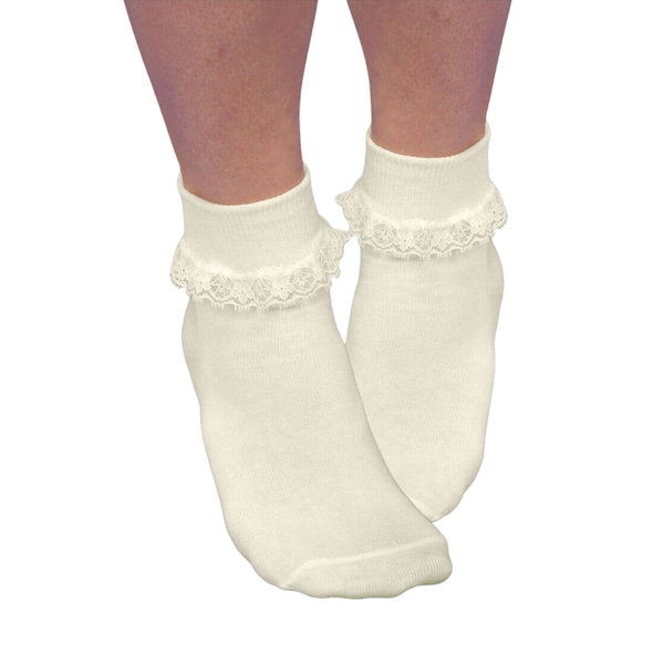 Girl's Ivory Lace Socks - Girl's Ivory Dress Socks, Ivory Lace Socks, Christening Socks, 1st Communion Socks, Girl's Special Occasion Socks