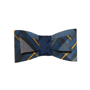 Gray, Navy & Gold Plaid Tuxedo Hair Bow - School Uniform Hair Bows, Uniform Hair Bows, Plaid Hair Bows, School Plaid 57, Plaid 57