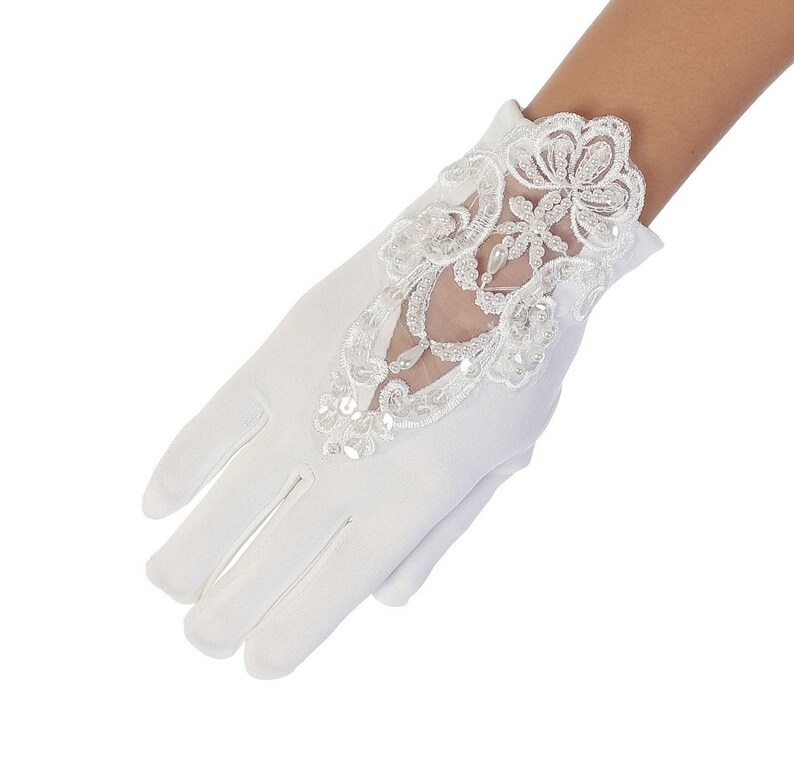 Girl's White or Ivory Embellished Lace Insert Gloves - Etsy