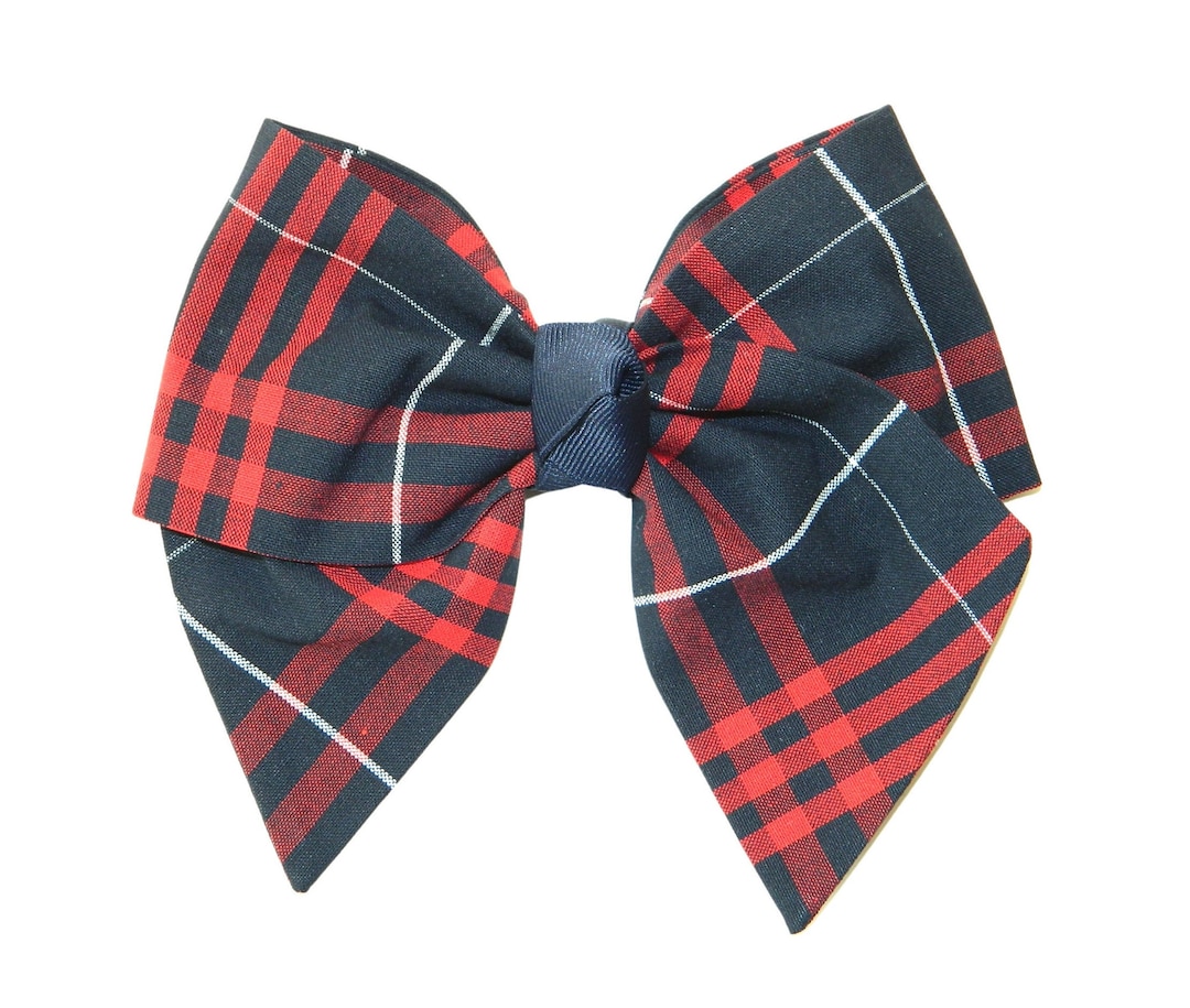 Navy & Red Plaid Hair Bow School Uniform Hair Bows, Hamilton Plaid Hair
