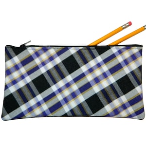 Purple, White & Black Plaid Pencil Case - Plymouth Plaid, School Plaid 2M, Uniform Plaid 2M, Purple Plaid