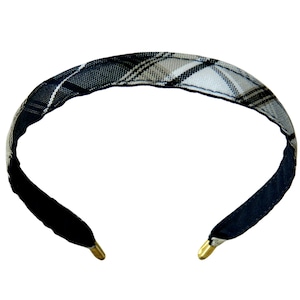 Navy & Khaki Plaid Thin Headband - School Uniform Headband, Plaid Headband, Uniform Plaid Headband, School Plaid Headband, Khaki Plaid