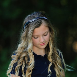 Forest, Navy, White & Yellow Plaid Thin Headband - School Uniform Headband, Uniform Headband, Plaid Headband, Plaid 61, School Plaid 61