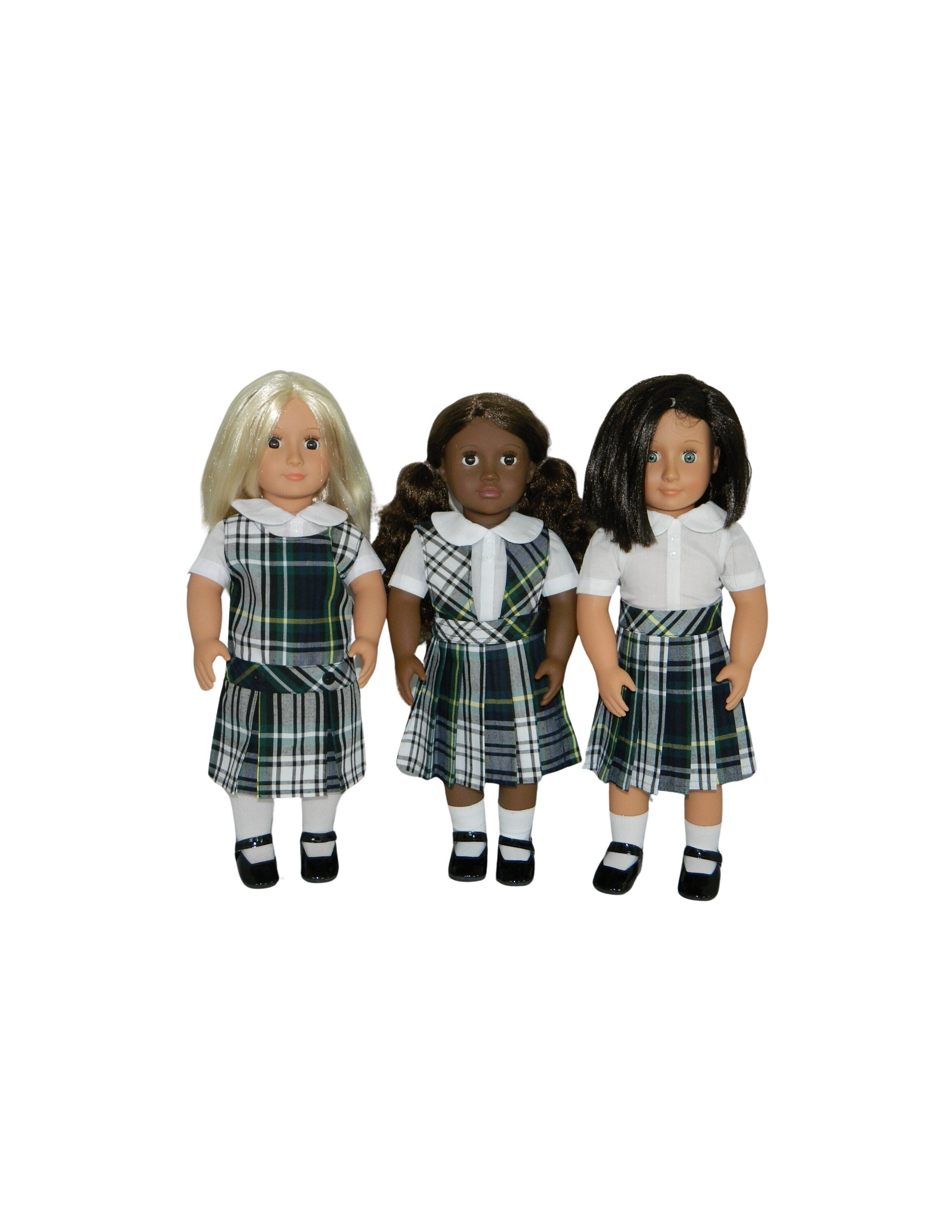 Navy, Forest, White & Yellow Plaid 35 Doll Uniform Set - 18 Inch Doll School Uniform, Doll School Uniform, Plaid 35, AG Doll Plaid Uniform