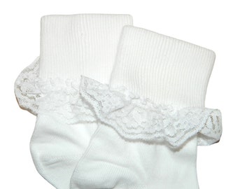 White Lace Socks - Girl's Dress Socks, White Lace Socks, Lace Socks, Christening Socks, First Communion Socks, Girl's White Dress Socks,