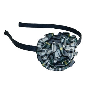 Navy, Forest, White & Yellow Plaid Rosette Headband - School Uniform Headbands, Plaid Headbands, Uniform Headband, School Plaid 35, Plaid 35