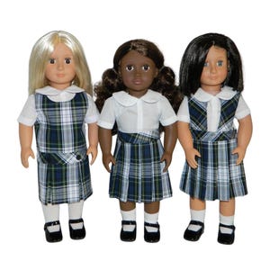 Navy, White & Green Plaid 80 Doll Uniform Set - 18&quot; Doll School Uniform, School Uniforms For Dolls, School Plaid 80, AG Doll School Uniform