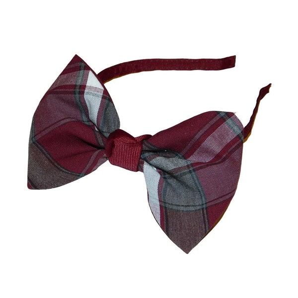 Burgundy & Gray Plaid Bow Headband - School Uniform Headbands, Rodrick Plaid, Plaid Headbands, Plaid 91, Burgundy and Gray Plaid, Plaid 54