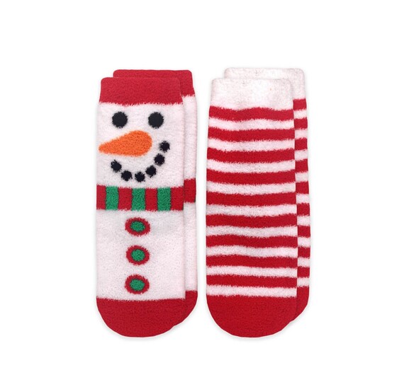 Snowman & Stripes Set of 2 Non Skid Socks Winter Socks | Etsy