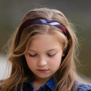 Burgundy & Gray Plaid Thin Headband - School Uniform Headbands, Burgundy Plaid, Burgundy Plaid Headband, Plaid Headbands, Plaid 91, Plaid 54