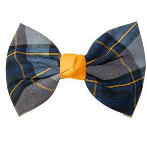 Gray, Navy & Gold Plaid Kennedy Hair Bow - School Uniform Hair Bows, Navy and Gray Plaid, Plaid Hair Bows, School Plaid 57, Plaid 57