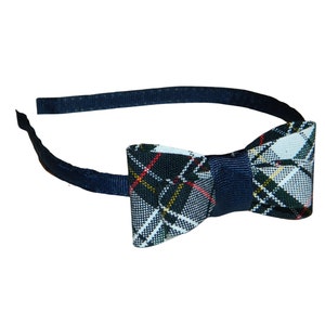 Navy, White & Red Plaid Tuxedo Bow Headband  - School Uniform Headbands, Plaid Headbands, Marymount Plaid Headband, School Uniform, Plaid 8B