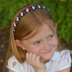 Navy, Green, Red & White Woven Headband - School Uniform Headbands, Uniform Headband, School Plaid, School Headband, Uniform Hair Bows