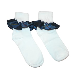 Navy, Red & Yellow Plaid Ruffle 41 or 9A Ankle Socks - School Uniform Socks, School Plaid 41, School Plaid 41, Plaid 9A, Plaid 41