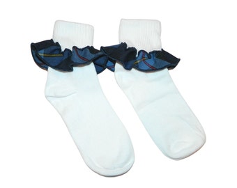 Navy, Red & Yellow Plaid Ruffle 41 or 9A Ankle Socks - School Uniform Socks, School Plaid 41, School Plaid 41, Plaid 9A, Plaid 41