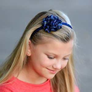 Navy, Red & Yellow Plaid Rosette Headband - School Uniform Headbands, Navy Plaid, Plaid Headband, Uniform Plaid, Uniform Headbands, Plaid 41