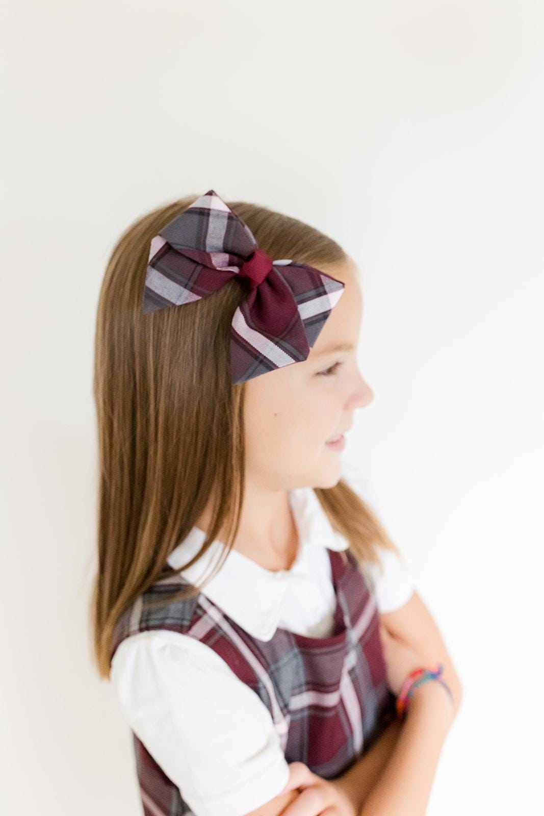 Burgundy & Gray Plaid Hair Bow - School Uniform Bows, Burgundy and Gray Plaid, Plaid Hair Bows, Plaid 91, Plaid 54, Burgundy Plaid Hair Bows