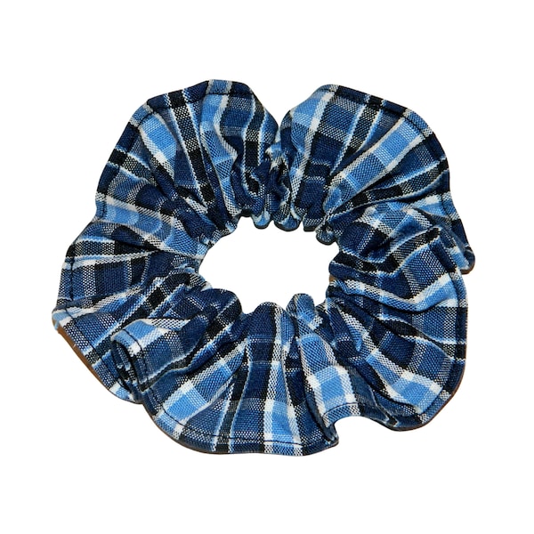 Navy & Blue Plaid Scrunchie - School Uniform Scrunchies, Navy and Blue Plaid, School Plaid Scrunchies, Plaid Hair Ties, Plaid Hair Elastics