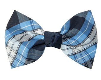 Navy, Lt Blue & White Plaid Kennedy Hair Bow - School Uniform Hair Bows, Plaid Hair Bows, Clear Blue Plaid, School Plaid Hair Bows, Plaid 76