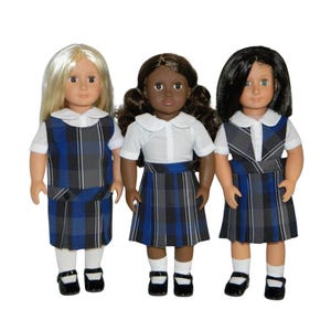 Lt Navy, Black & Gray Plaid 62 Doll Uniform Set - 18&quot; Doll Uniform, Doll Plaid School Uniform, School Plaid 62, 18&quot; Doll School Uniform