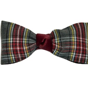 Burgundy, Gray & Yellow Plaid Bow Tie Hair Bow - School Uniform Hair Bow, Burgundy Gray Plaid Hair Bow, Burgundy Plaid, Uniform Plaid 43