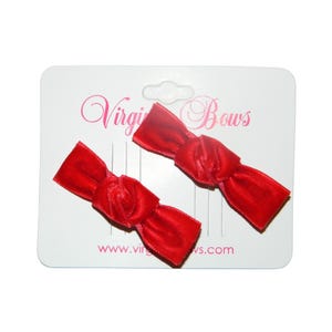 Red Abby Pigtail Bows - School Uniform Hair Bows, Red Hair Bows, Red Pigtail Bows, Red Velvet Pigtail Bows, Small Red Hair Bows, Red Bows