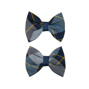 Gray, Navy & Gold Plaid 57 Pigtail Bows - School Uniform Plaid Hair Bows, School Plaid Bows, Plaid 57, School Plaid Pigtail Bows, Plaid Bows