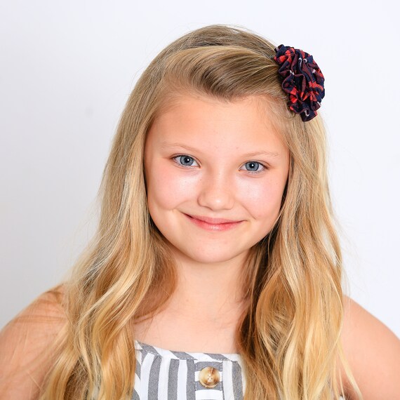 Red & Gray Plaid Rosette Hair Clip - School Uniform Hair  display picture 2