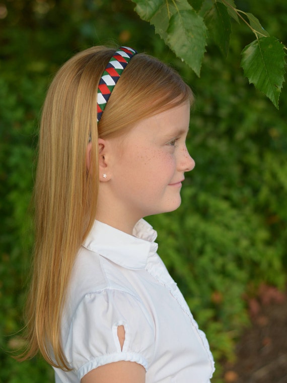 Woven Red, Green, and White headband. Red Green and White Headband, Christmas Headband, Winter  main image 3