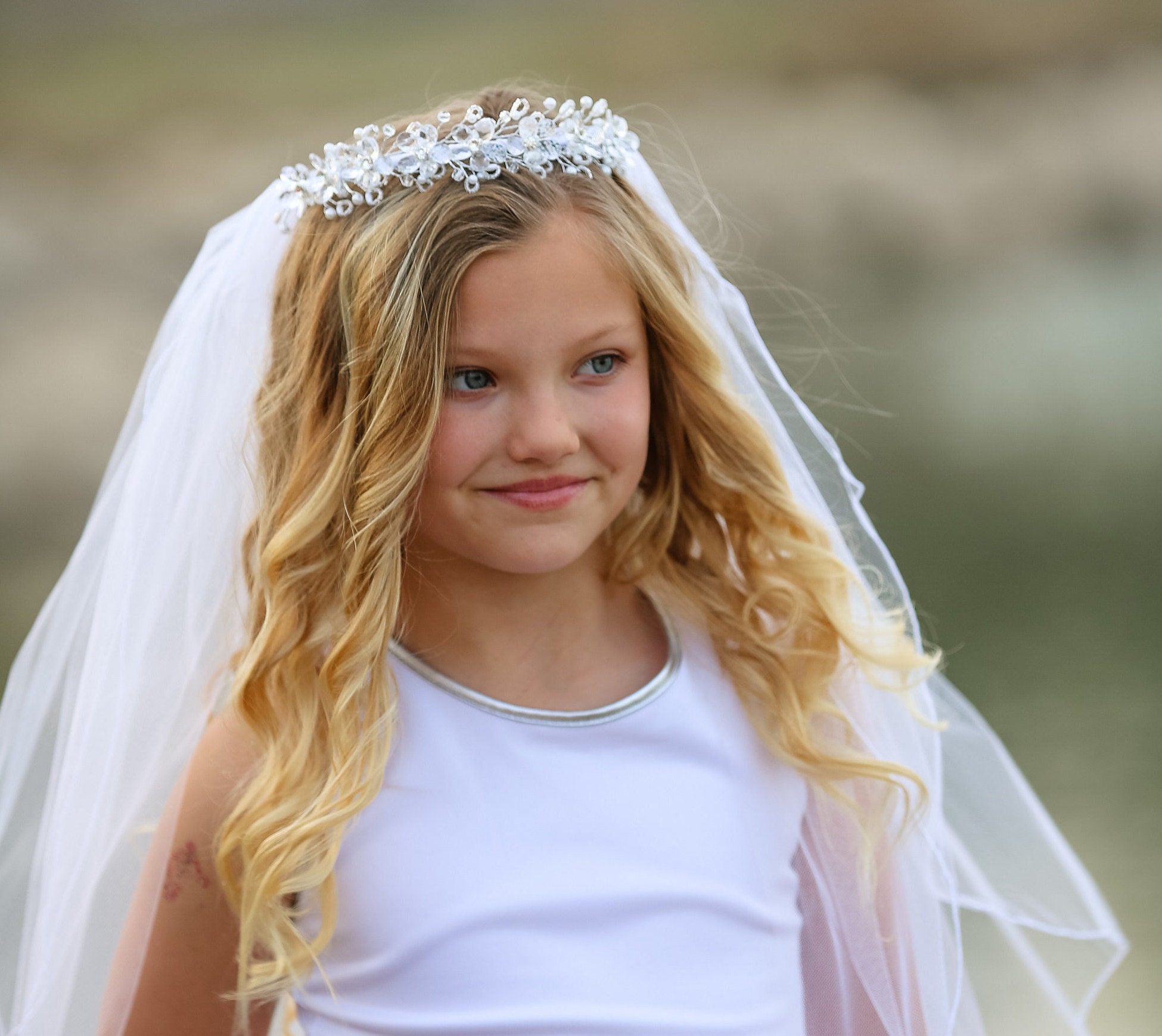 Rhinestone Crown Tiara Headpiece First Communion Veil