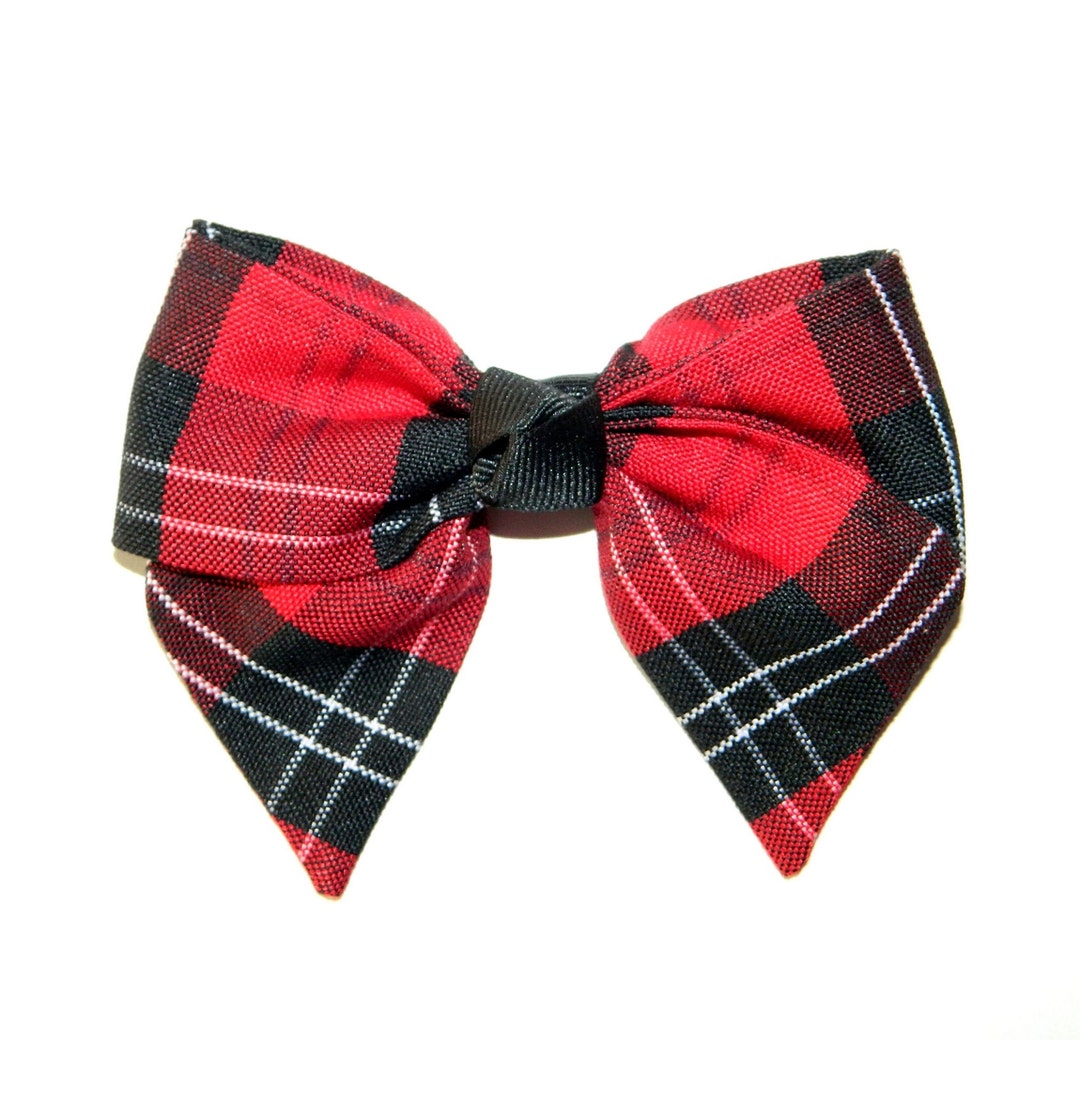 Red & Black Plaid Hair Bow School Uniform Hair Bows, Red Plaid Hair