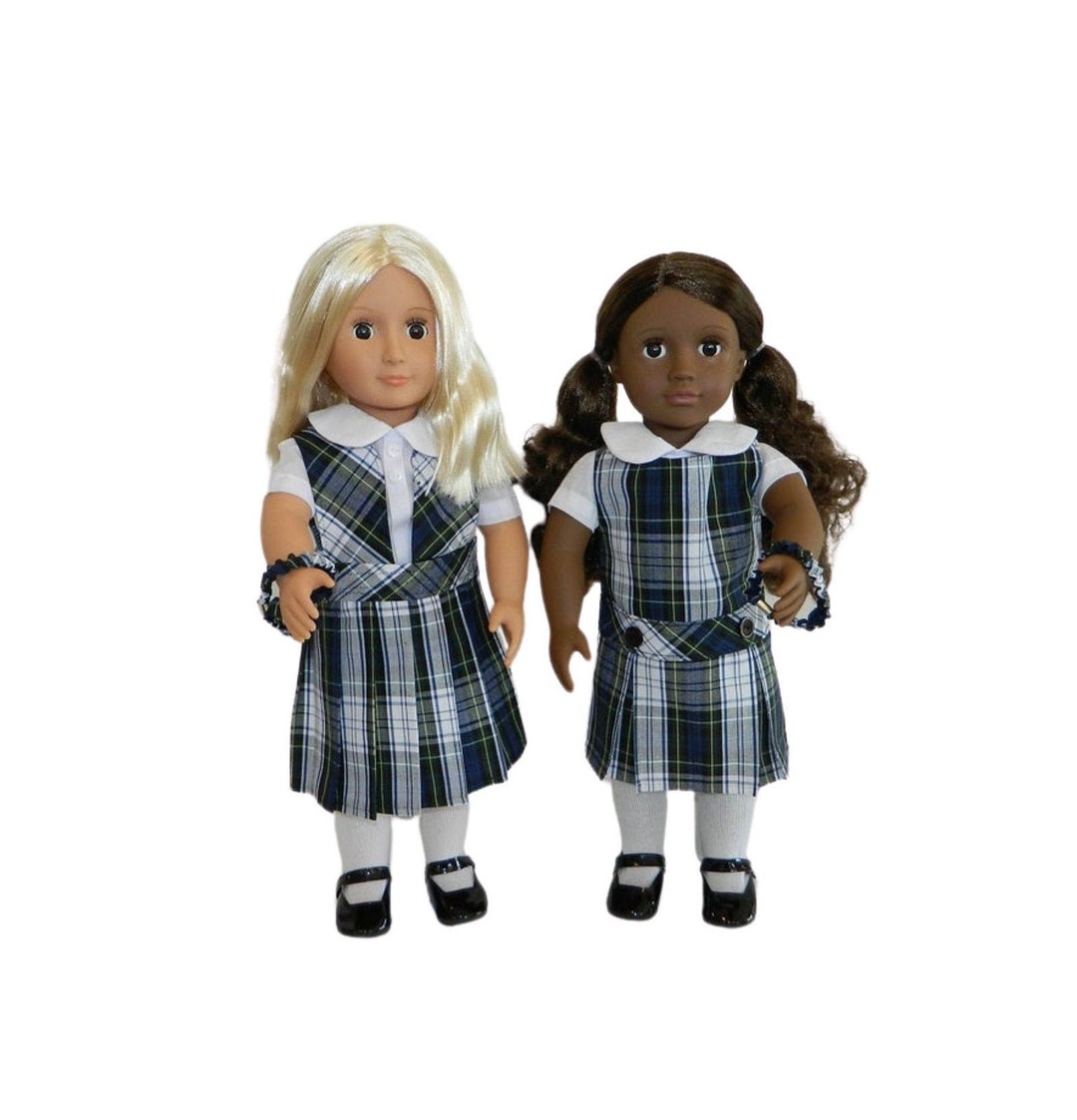 Navy, White & Green Plaid Doll Uniform Set 18 Inch Doll Uniform, Plaid