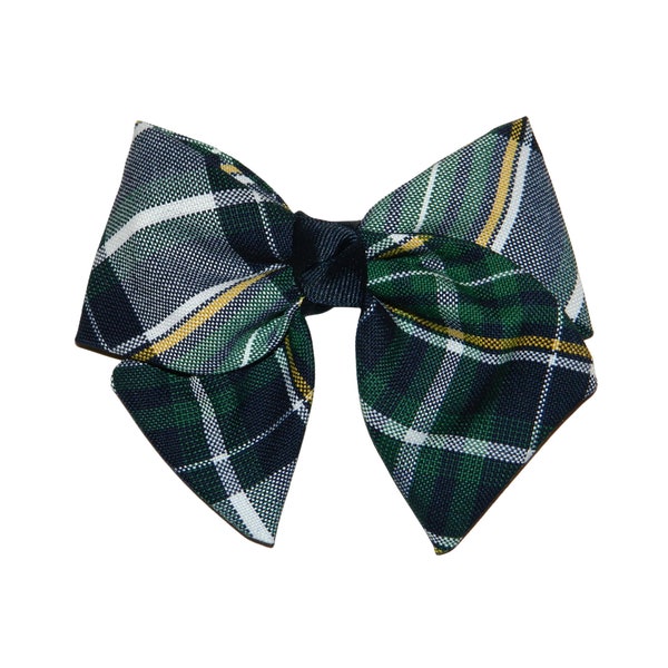 Green, Navy & Yellow Plaid Hair Bow - School Uniform Bows, School Plaid 1B, Uniform Plaid 1B, Plaid Hair Bows, Christopher Plaid