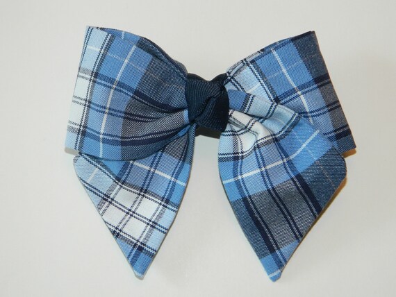 Navy Lt Blue White Plaid Uniform Fabric Hair Bow Uniform Etsy