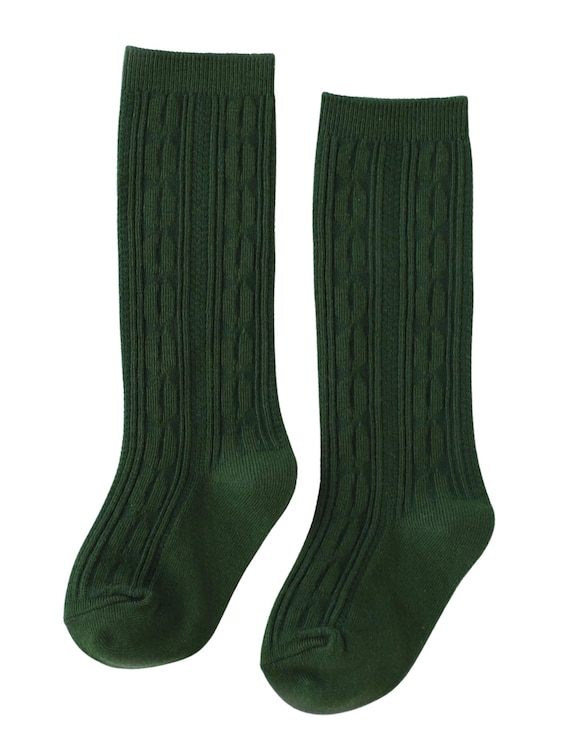 Calcetines hasta la rodilla con cable verde cazador para niña - calcetines  verdes cazador para niña, calcetines verdes bosque para niña, medias hasta