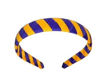 Purple & Yellow Gold Stripe Woven Headband - School Uniform Headbands, Purple and Gold School Uniform Headband, Purple Yellow Gold Headband