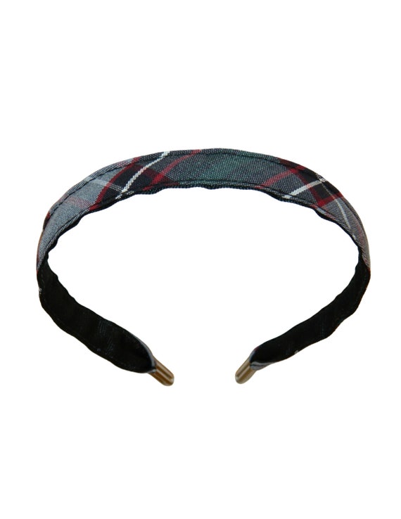 Gray, Black & Red Plaid Thin Headband - School Uniform  display picture 1