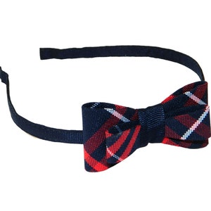 Navy & Red Plaid Tuxedo Bow Headband - Uniform Headband, Hamilton Plaid, Navy and Red Plaid, Plaid Headband, Uniform Plaid, School Plaid 36