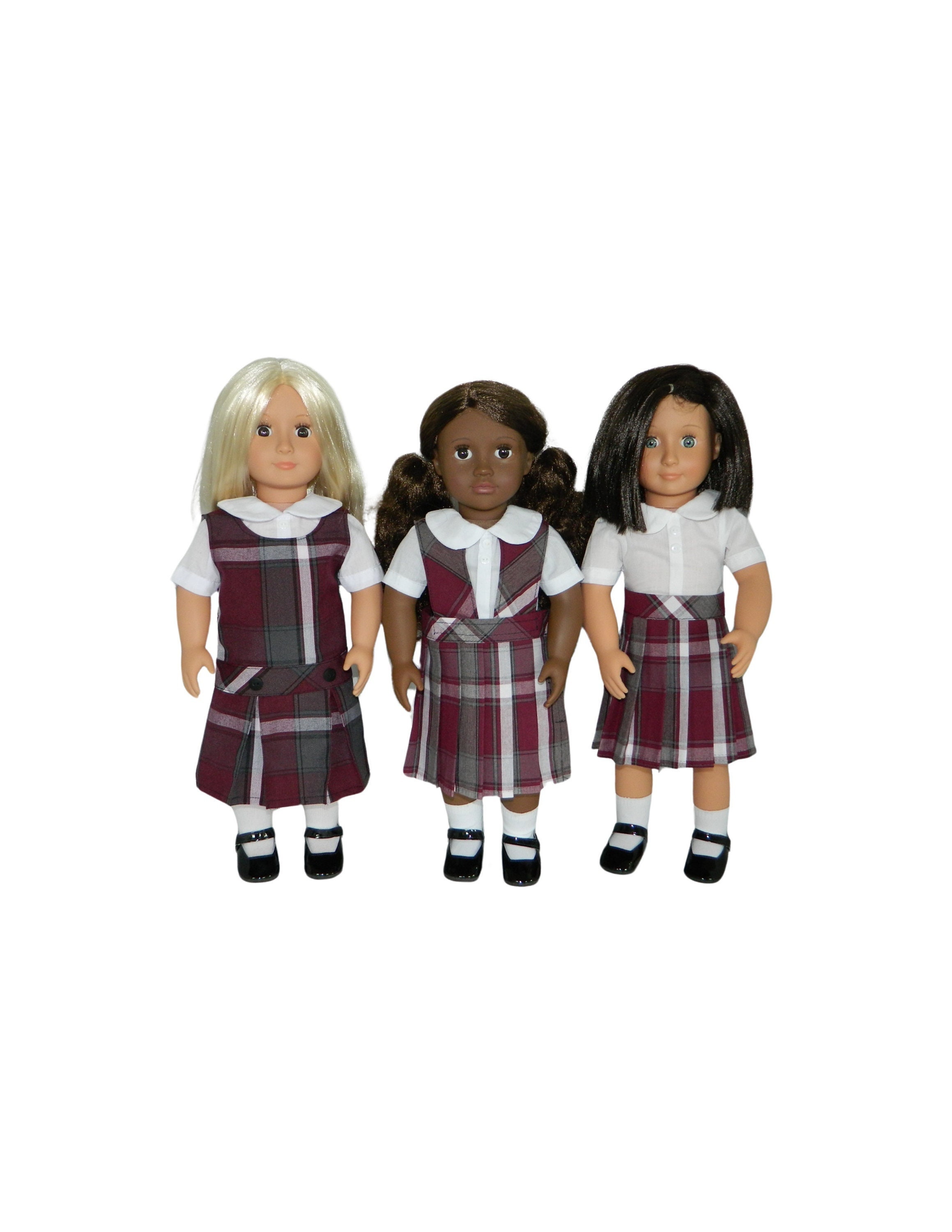 Burgundy & Gray Plaid Doll Uniform Set