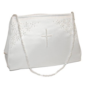 Girl's White Pearl Cross Purse - Girl's Communion Purse, Girl's Fancy White Purse, First Communion, 1st Communion, 1st Communion Purse