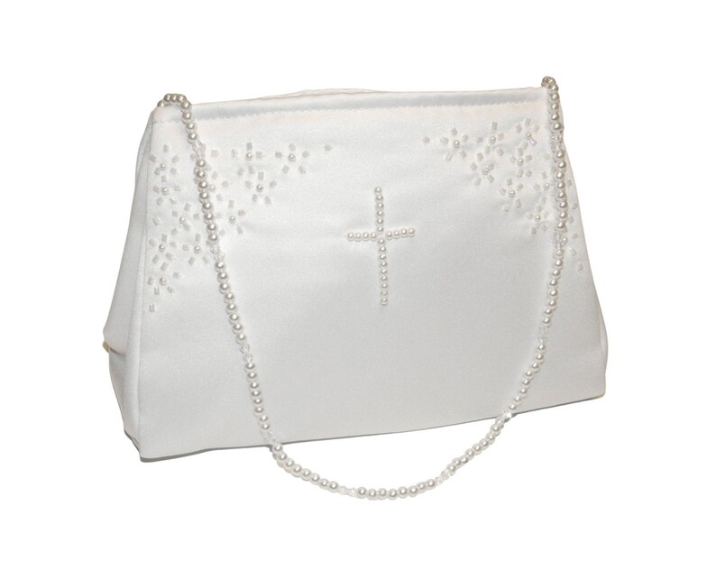 Girl's White Pearl Cross Purse Girl's Communion Purse, Girl's Fancy White Purse, First Communion, 1st Communion, 1st Communion Purse image 1