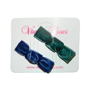 Lt Navy & Forest Green Abby Bows - School Uniform Hair Bows, Navy and Green Hair Bows, Small Velvet Hair Bows, Dark Green and Navy Hair Bows