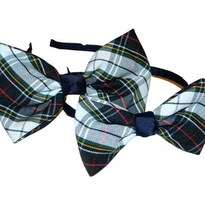 Navy, White & Red Plaid Bow Headband  - School Uniform Plaid Headbands, Plaid Headbands, Plaid 8B, Marymount Plaid, Marymount Plaid Headband
